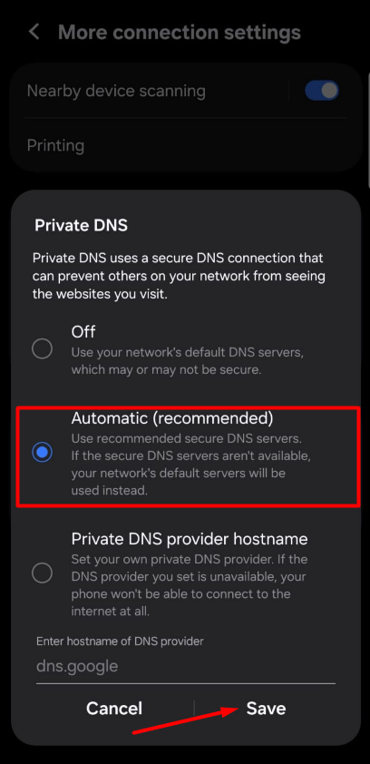 fix Private DNS Android