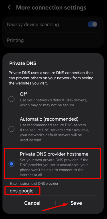 DNS not working on android