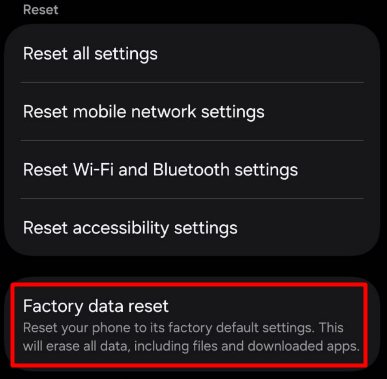 Factory reset option