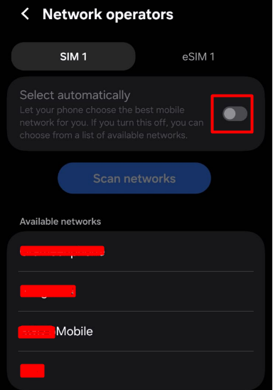 Select Network Manually
