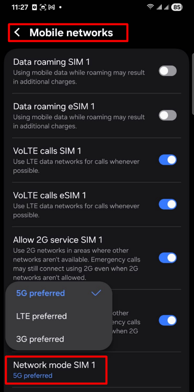 Network Mode Setting