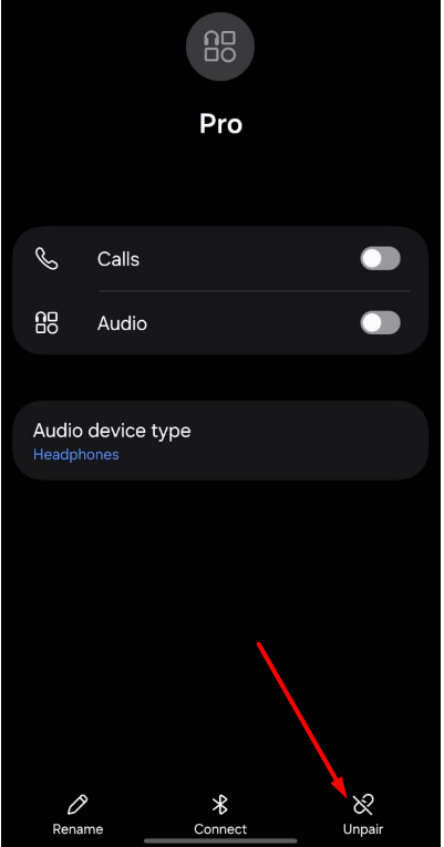 Bluetooth pair unpair setting