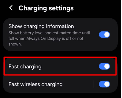 Fast Charging Settings
