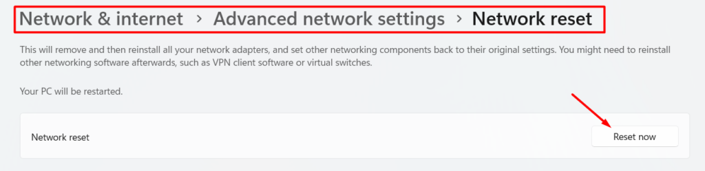 Network reset setting